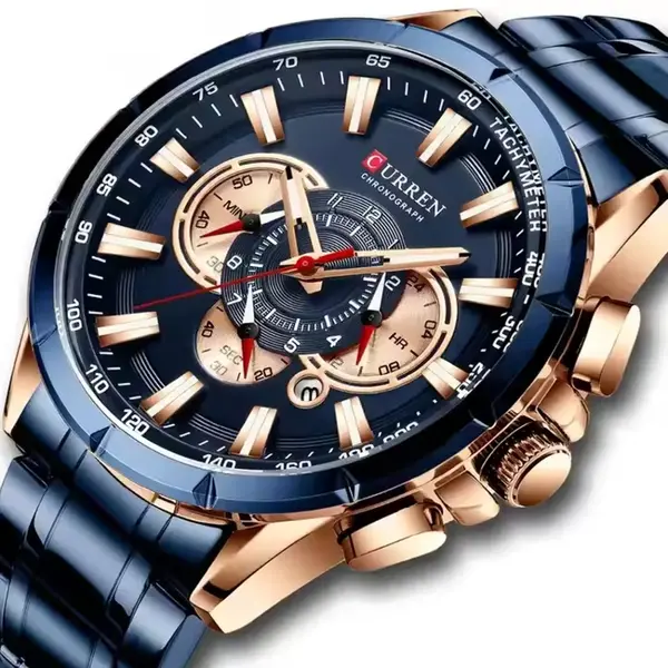 Curren 8363 Comfortable Stainless Steel Multifunctional Chronograph Casual Men's Watch – Dial Color: Blue, Strap Color: Blue – View 2