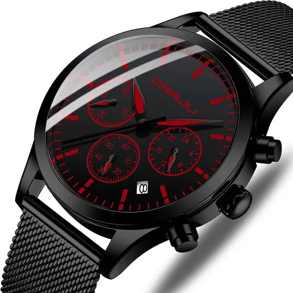 CRRJU 2288 Dive into Luxury Mesh Stainless Steel Casual Men's Watch – Dial Color: Rose Gold, Strap Color: Black – View 2