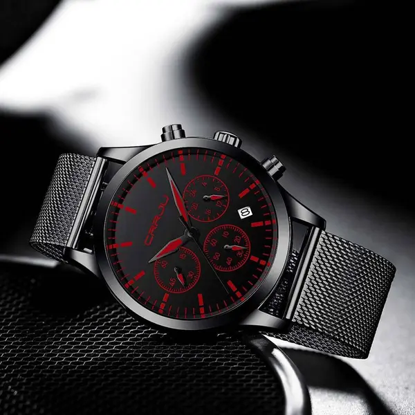 CRRJU 2288 Dive into Luxury Mesh Stainless Steel Casual Men's Watch – Dial Color: Rose Gold, Strap Color: Black – View 3
