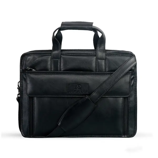 Mens 16 Inch Crossbody Shoulder Office Bag Retro College Satchel – Color: Black – View 2