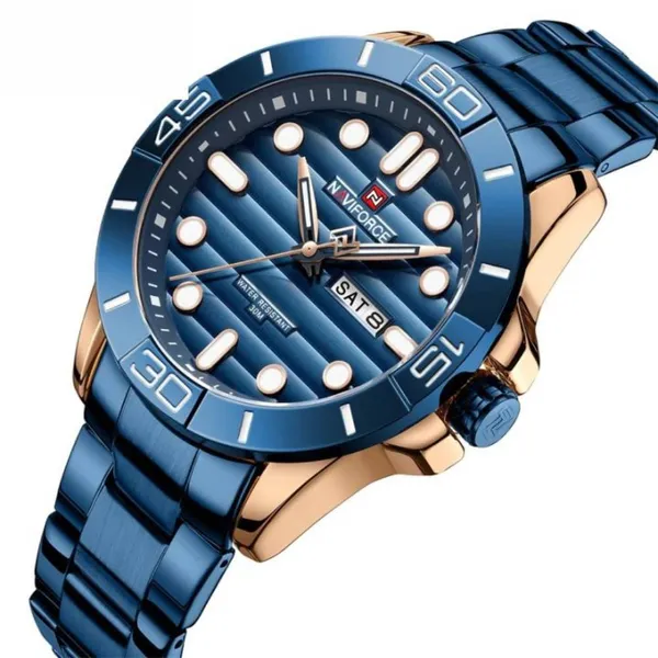 NAVIFORCE 9198 Casual Sport Luxury Steel Men's Watch – Dial Color: Blue, Strap Color: Blue – View 2