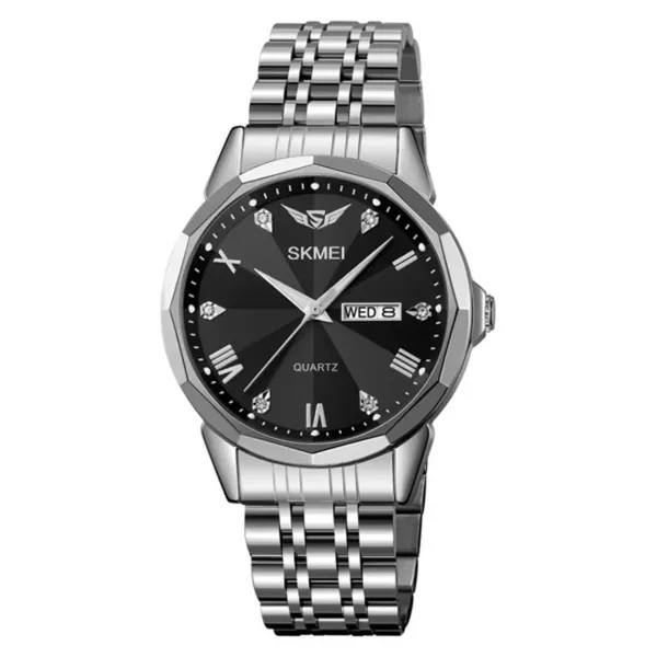SKMEI 2291 Quartz Waterproof Luminous Stainless Steel Men's Watch – Dial Color: Black, Strap Color: Silver – View 1