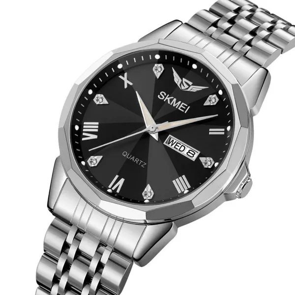 SKMEI 2291 Quartz Waterproof Luminous Stainless Steel Men's Watch – Dial Color: Black, Strap Color: Silver – View 2