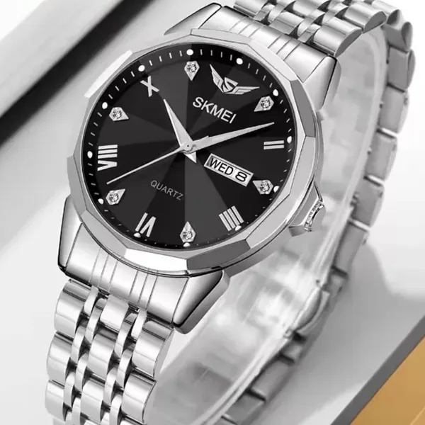 SKMEI 2291 Quartz Waterproof Luminous Stainless Steel Men's Watch – Dial Color: Black, Strap Color: Silver – View 3