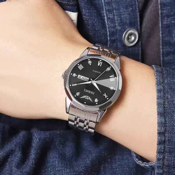 SKMEI 2291 Quartz Waterproof Luminous Stainless Steel Men's Watch – Dial Color: Black, Strap Color: Silver – View 4