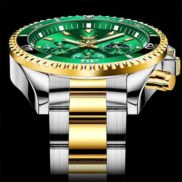 OLEVS 2870 Luxury Whiteshine Luminous Chronograph Analog Wristwatch for Men – Dial Color: Green, Strap Color: White Gold – View 6