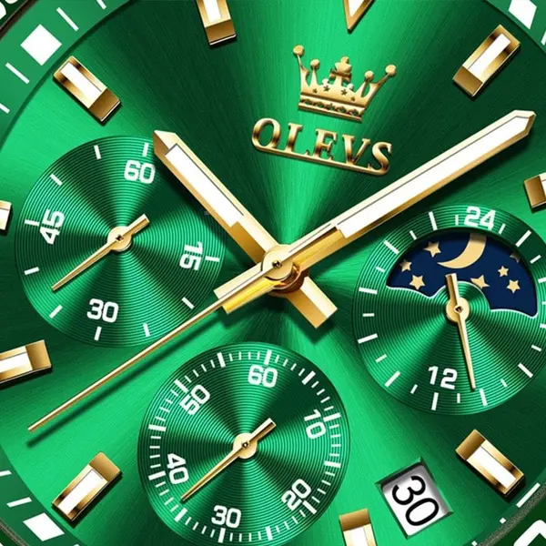 OLEVS 2870 Luxury Whiteshine Luminous Chronograph Analog Wristwatch for Men – Dial Color: Green, Strap Color: White Gold – View 3