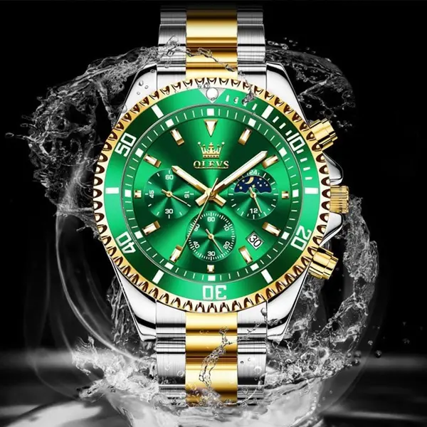 OLEVS 2870 Luxury Whiteshine Luminous Chronograph Analog Wristwatch for Men – Dial Color: Green, Strap Color: White Gold – View 5