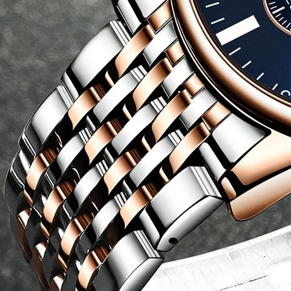 OLEVS 2869 Stainless Steel Chain Multifunctional Waterproof Luminous Men's Watch – Dial Color: Black, Strap Color: Rose Gold – View 3
