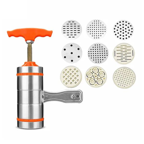 Stainless Steel Noodle Maker Manual Pasta Machine With 9 Press Molds – View 1