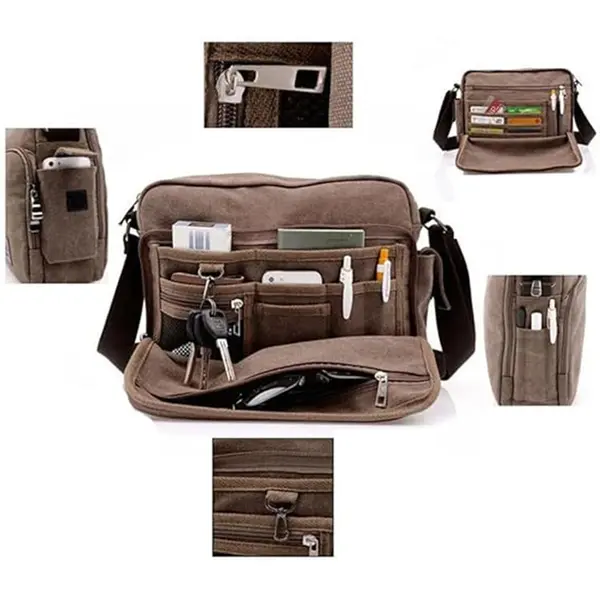 Vintage Style Multifunction Canvas Messenger Crossbody Bag – View 2