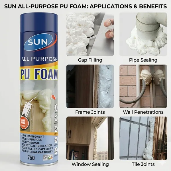 Sun Expanding Waterproof PU Foam Spray Sealant-750 ml – View 2
