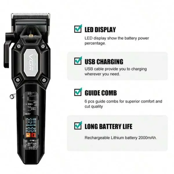 VGR V-900 Professional Hair & Beard Trimmer – Color: Black – View 4