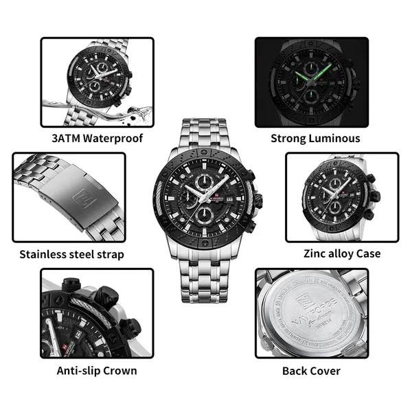 NAVIFORCE NF9227 Hollow Mechanical Style Men’s Watch – Dial Color: Black, Strap Color: Silver – View 3