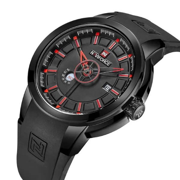 NAVIFORCE 9107 Luxury Brand Military Quartz Analog Sports Men's Watch – Dial Color: Black, Strap Color: Black – View 2