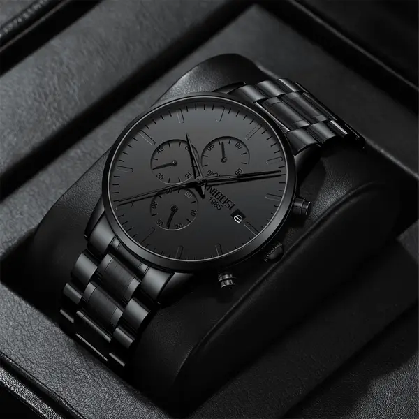 Nibosi 2588 Luxury Stainless Steel Waterproof Men's Watch – Dial Color: Black, Strap Color: Black – View 4