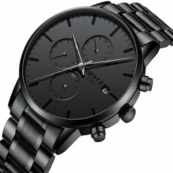 Nibosi 2588 Luxury Stainless Steel Waterproof Men's Watch – Dial Color: Black, Strap Color: Black – View 3
