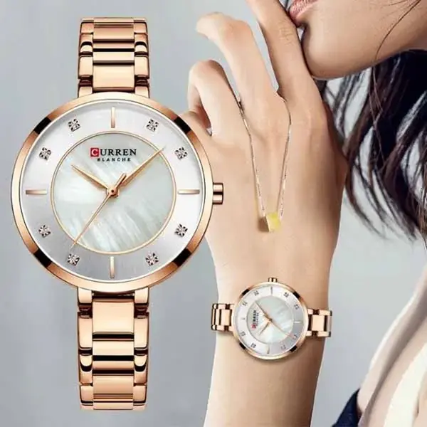 Curren 9051 Stainless Steel Waterproof Watch For Women – Dial Color: White, Strap Color:  Brown  – View 3