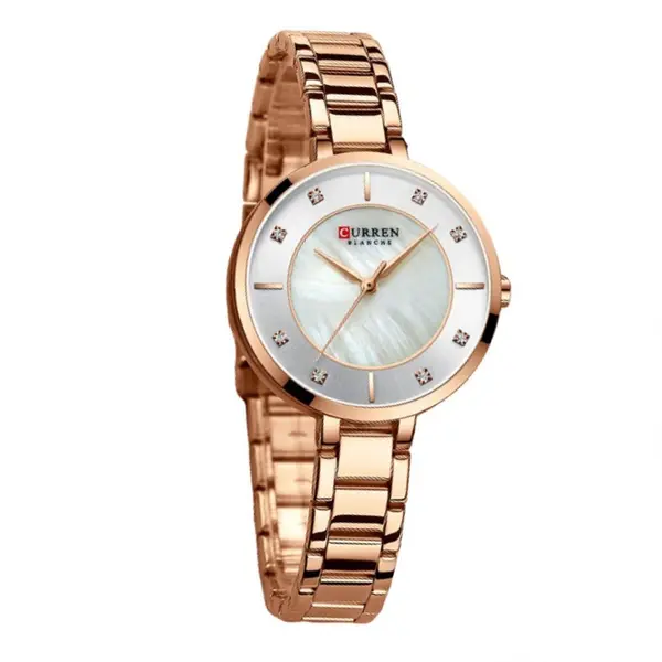 Curren 9051 Stainless Steel Waterproof Watch For Women – Dial Color: White, Strap Color:  Brown  – View 1