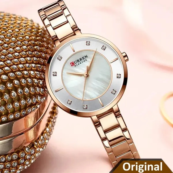 Curren 9051 Stainless Steel Waterproof Watch For Women – Dial Color: White, Strap Color:  Brown  – View 2