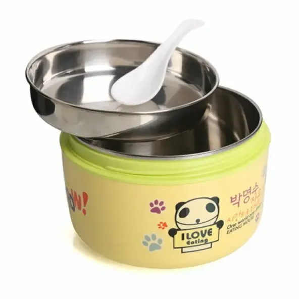 QQ 800ml 2-Layer Stainless Steel Insulated Tiffin Lunch Box with Spoon – Color: Yellow – View 2