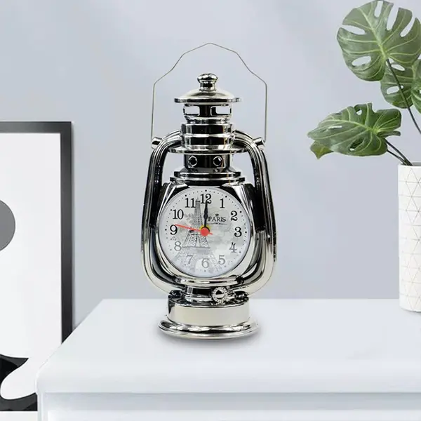 Vintage Alarm Clock Retro Oil Lamp Table Clock Watch – Color: Black – View 2