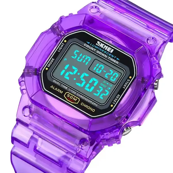 SKMEI 1999 Dual Time Chronograph PU Leather Kid's Watch – Dial Color: White, Strap Color: Purple – View 3
