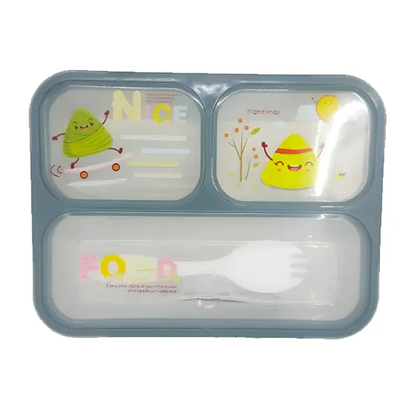 3-Compartment Leak-Proof Plastic Lunch Box – Color: Blue – View 1