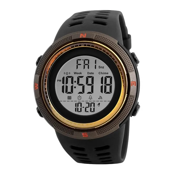 Skmei 1251 Digital Dial PU Strap Waterproof Sports Men's Watch – Dial Color: Brown, Strap Color: Black – View 1