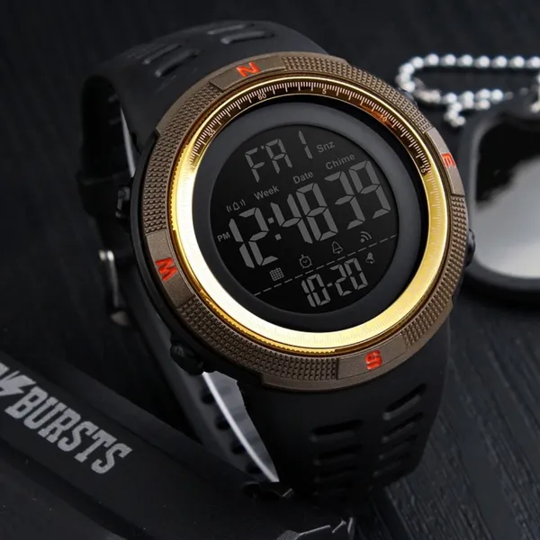 Skmei 1251 Digital Dial PU Strap Waterproof Sports Men's Watch – Dial Color: Brown, Strap Color: Black – View 3