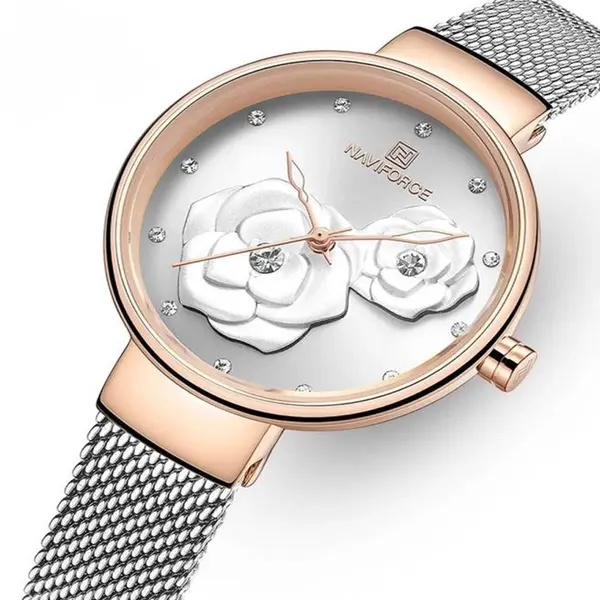 NAVIFORCE NF5013 Mesh Stainless Steel Analog Watch For Women – Dial Color: Silver, Strap Color: Silver – View 2