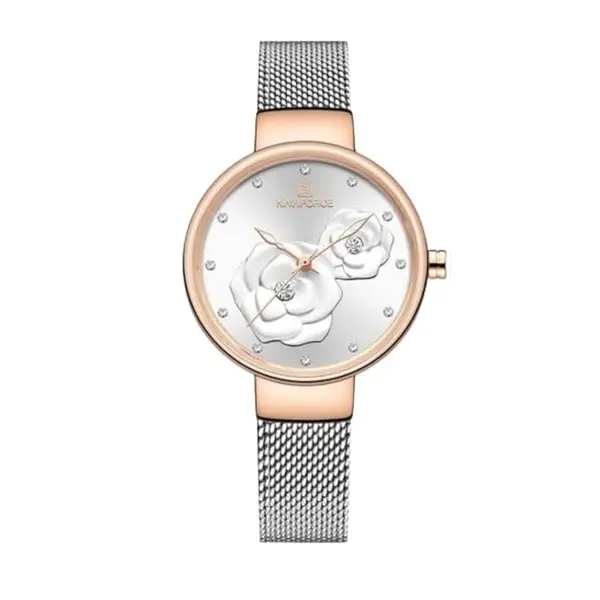 NAVIFORCE NF5013 Mesh Stainless Steel Analog Watch For Women – Dial Color: Silver, Strap Color: Silver – View 1