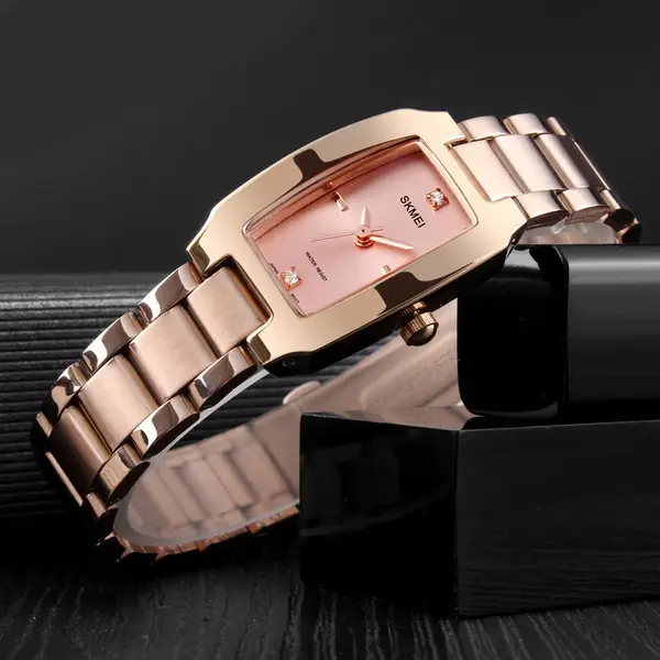 SKMEI 1400 Premium Stainless Steel Analog Luxury Women's Watch – Dial Color: Rose, Strap Color: Rose – View 3