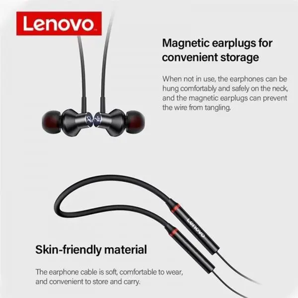 Lenovo HE05X Bluetooth Neckband Earphone Black Color – View 3