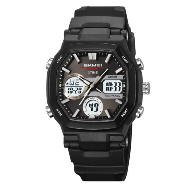 SKMEI 2389 Fashion Analog Digital Function Sport Men's Watch – Dial Color: Grey, Strap Color: Black – View 1
