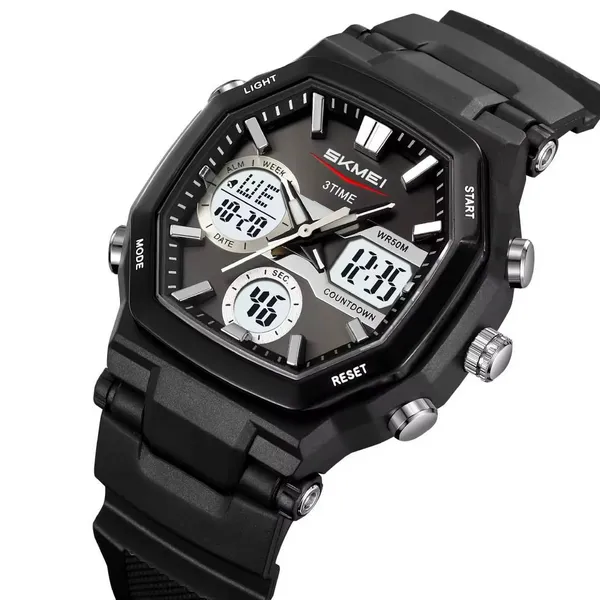 SKMEI 2389 Fashion Analog Digital Function Sport Men's Watch – Dial Color: Grey, Strap Color: Black – View 2