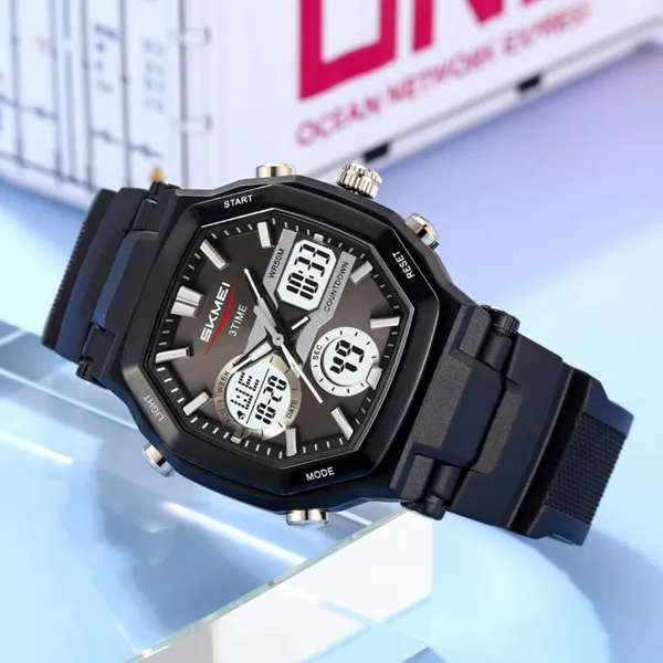 SKMEI 2389 Fashion Analog Digital Function Sport Men's Watch – Dial Color: Grey, Strap Color: Black – View 3