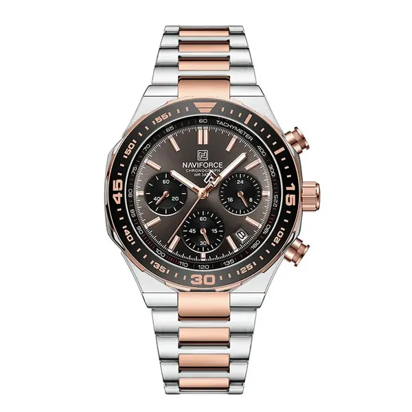 NAVIFORCE NF8049 Luminous Multifunctional Dial Men’s Watch – Dial Color: Rose, Strap Color: Silver – View 1