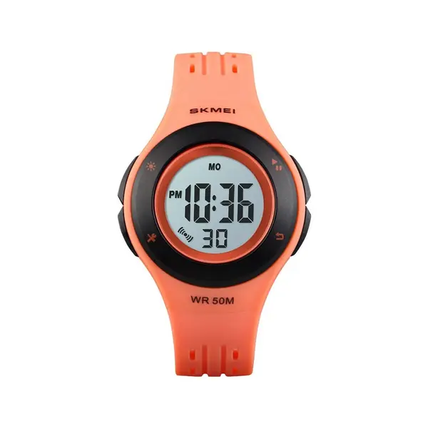 SKMEI 1455 Digital Waterproof Luminous Sporty Kid's Watch – Dial Color: Black, Strap Color: Orange – View 1