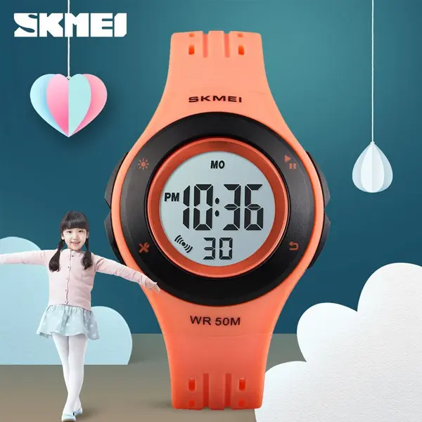 SKMEI 1455 Digital Waterproof Luminous Sporty Kid's Watch – Dial Color: Black, Strap Color: Orange – View 3