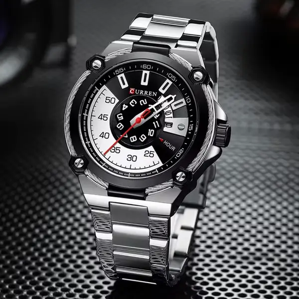 Curren 8345 Luxury Design Stainless Steel Analog Men's Watch – Dial Color: White, Strap Color: Silver – View 3