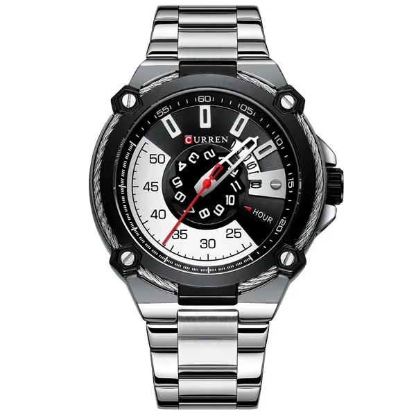 Curren 8345 Luxury Design Stainless Steel Analog Men's Watch – Dial Color: White, Strap Color: Silver – View 1