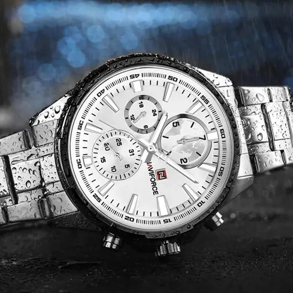 Naviforce NF9089 Stainless Steel Chronograph Multifunctional Classic Men's Watch – Dial Color: White, Strap Color: Silver – View 5