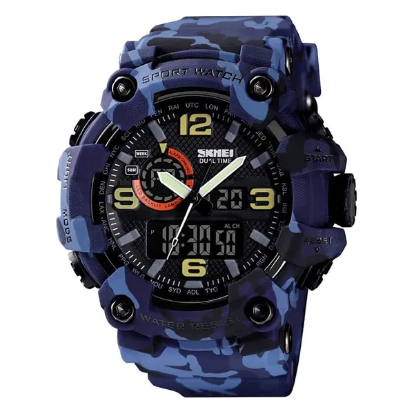 SKMEI 1520 Multifunction LED Light Waterproof Sport Men's Watch – Dial Color: Black, Strap Color: Blue – View 1