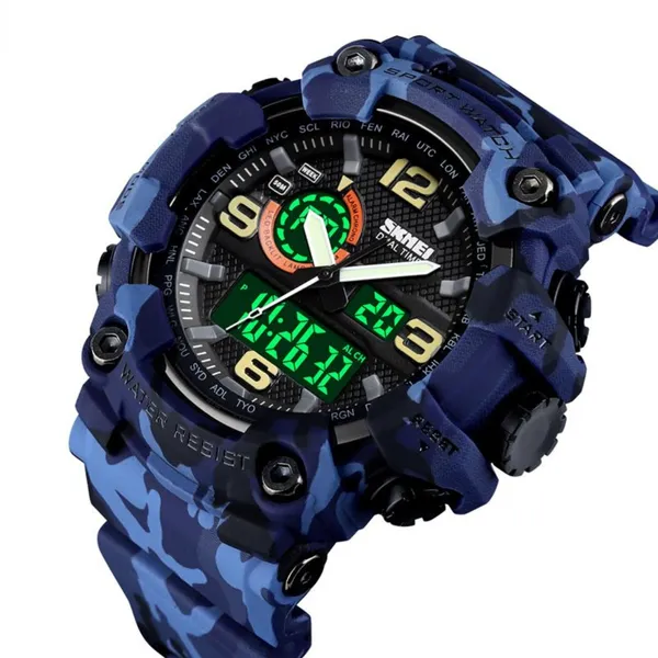 SKMEI 1520 Multifunction LED Light Waterproof Sport Men's Watch – Dial Color: Black, Strap Color: Blue – View 2