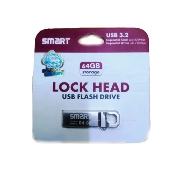 Smart Lock Head 64GB USB 3.2 Silver Metal Body Pen Drive – Storage Capacity: 64 GB – View 2