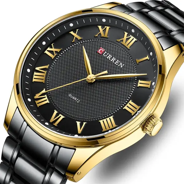 Curren 8409 Roman Number With Stainless Steel Analog Men's Watch – Dial Color: Black, Strap Color: Black – View 3