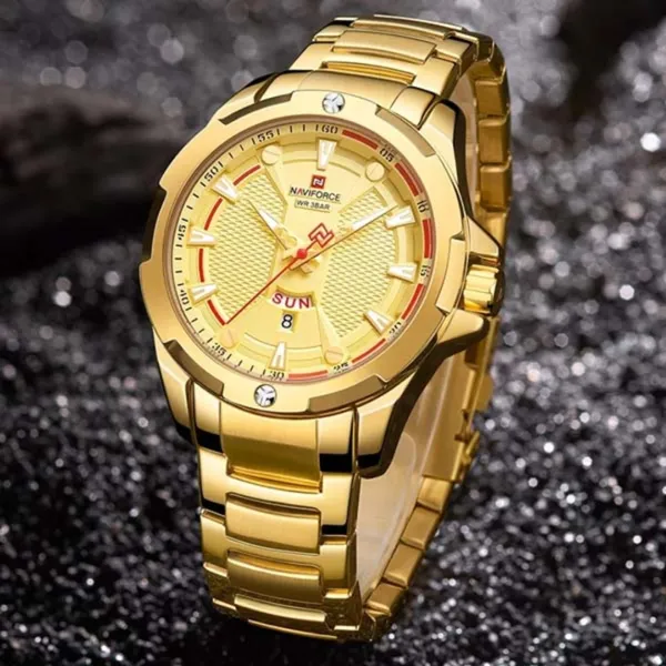 NAVIFORCE NF9161 Stainless Steel Analog Men's Watch – Dial Color: Gold, Strap Color: Gold  – View 3