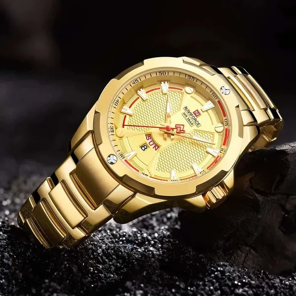 NAVIFORCE NF9161 Stainless Steel Analog Men's Watch – Dial Color: Gold, Strap Color: Gold  – View 4