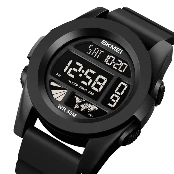 SKMEI 1906 Fashion Stopwatch Waterproof Digital Sports Men's Watch – Dial Color: Black, Strap Color: Black – View 2